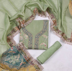 Organza Pista Green Unstitched Suit