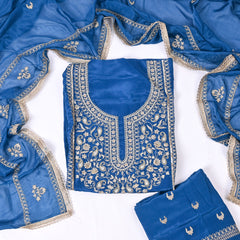 Organza Blue Unstitched Suit