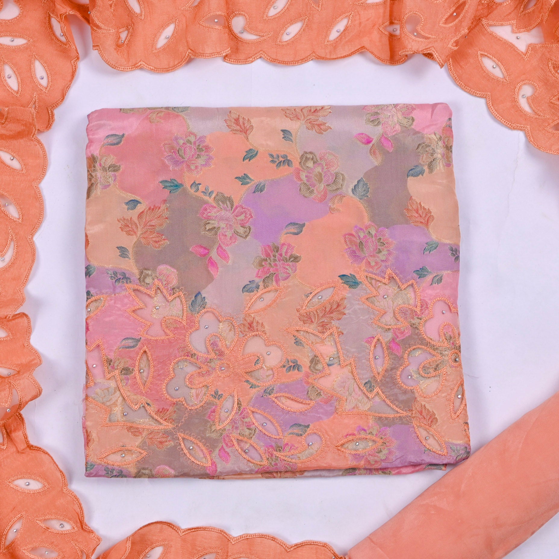 Banarasi Peach Unstitched Suit