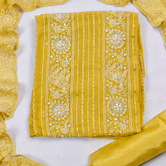 Georgette Yellow Unstitched Suit