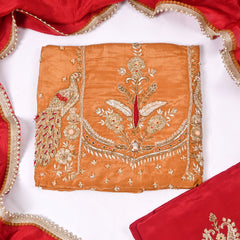 Silk Organza Orange Unstitched Suit
