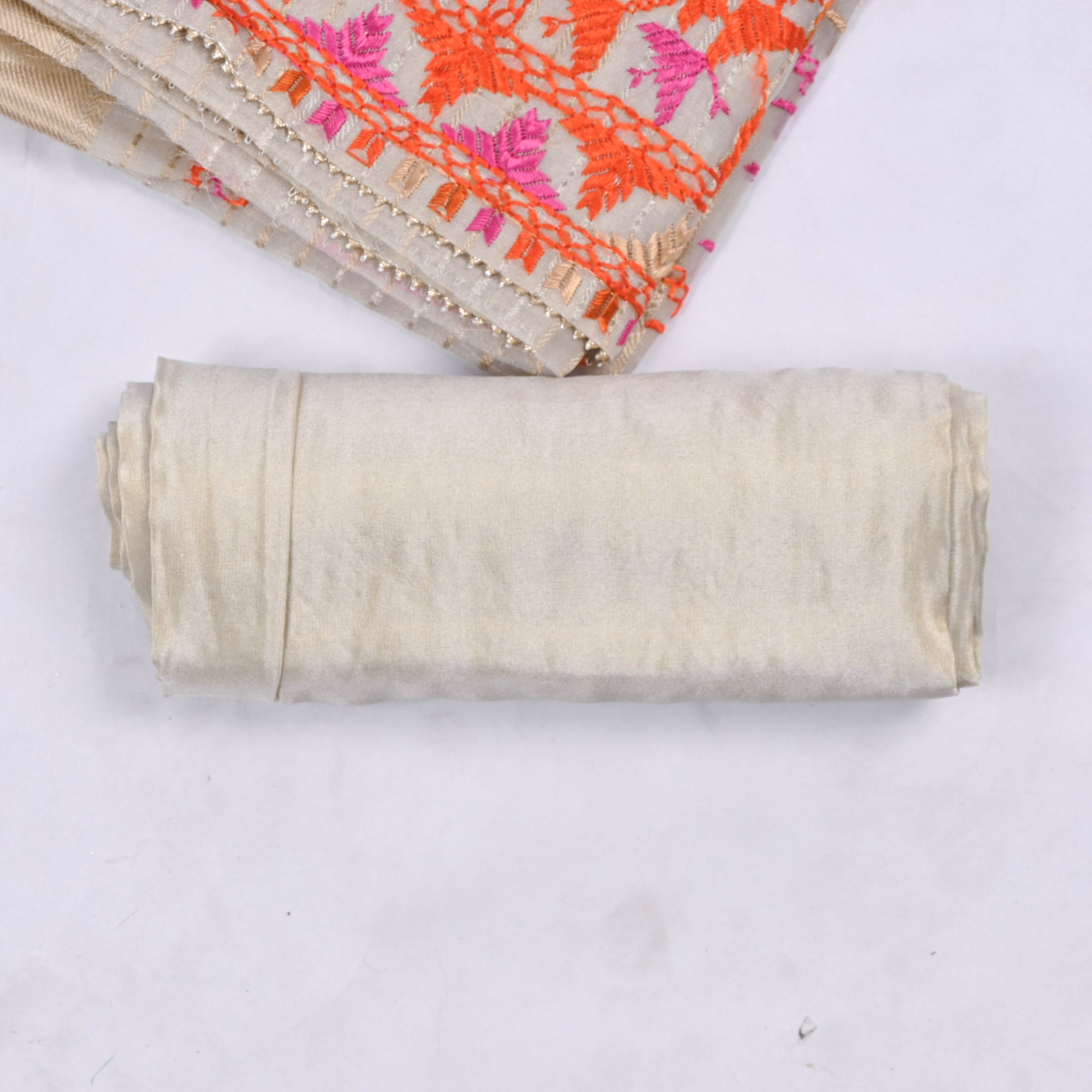 Shimmer Golden White Unstitched Suit