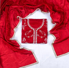 Crepe Maroon Unstitched Suit