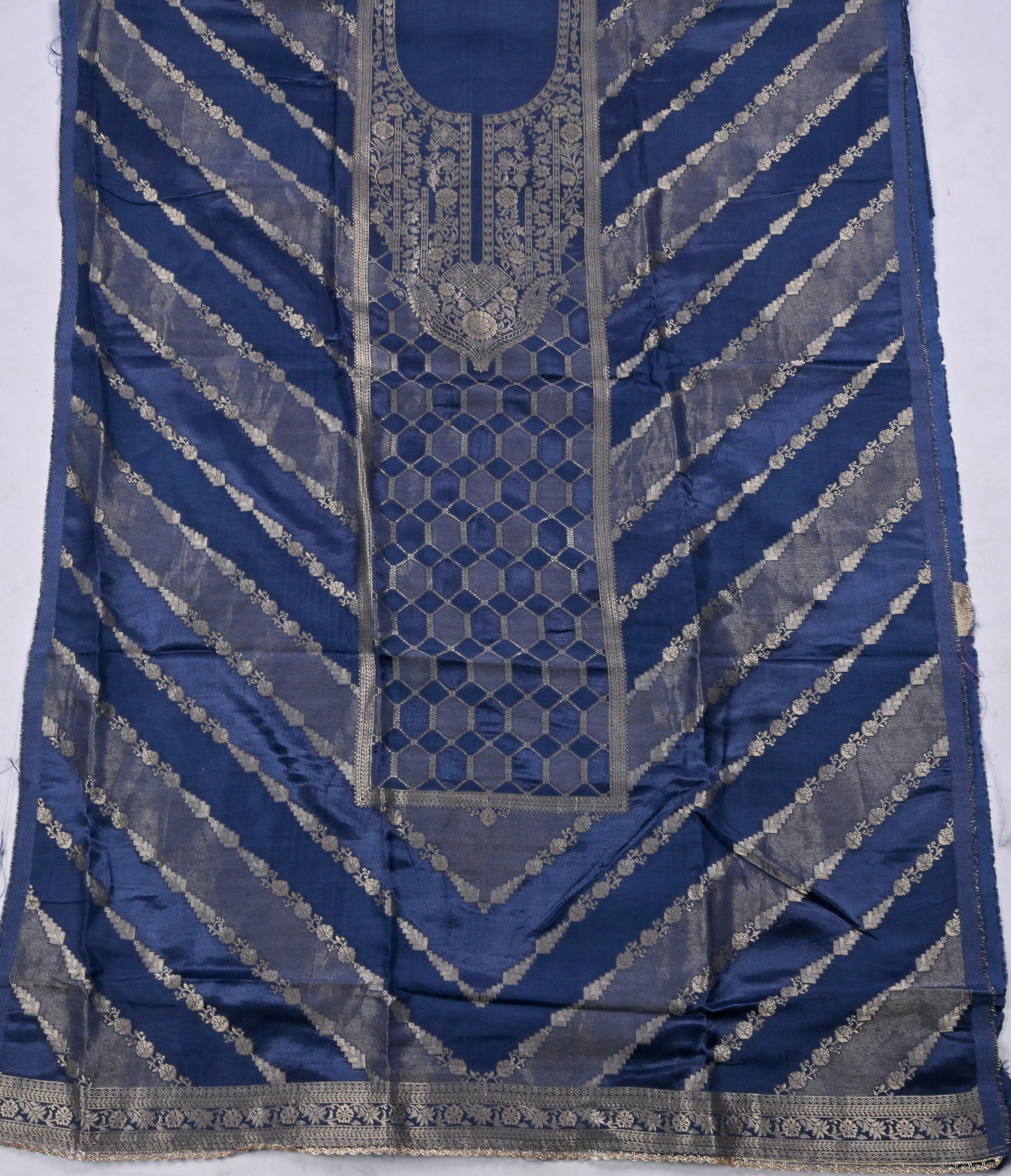 Banarasi Blue Unstitched Suit