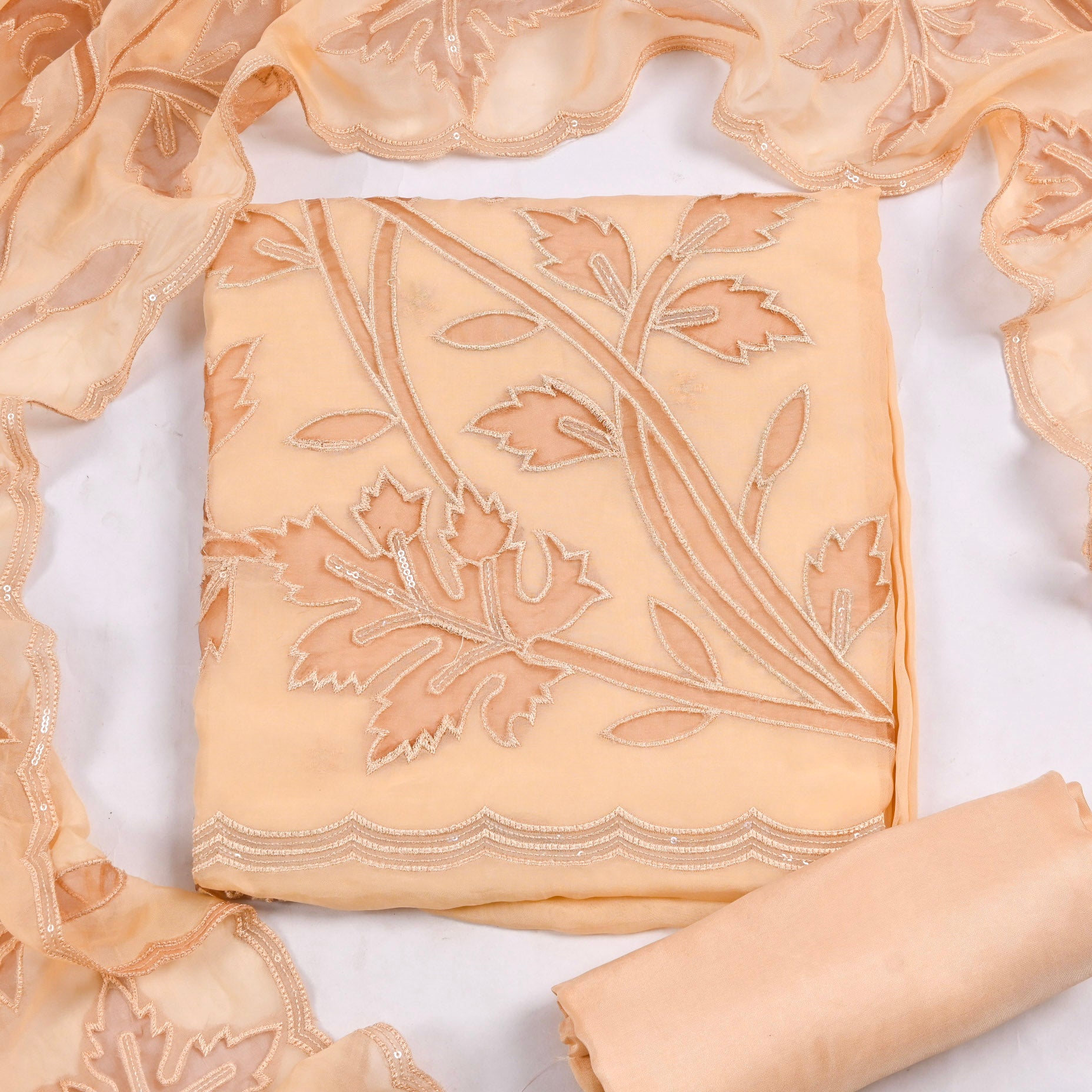 Organza Beige Unstitched Suit