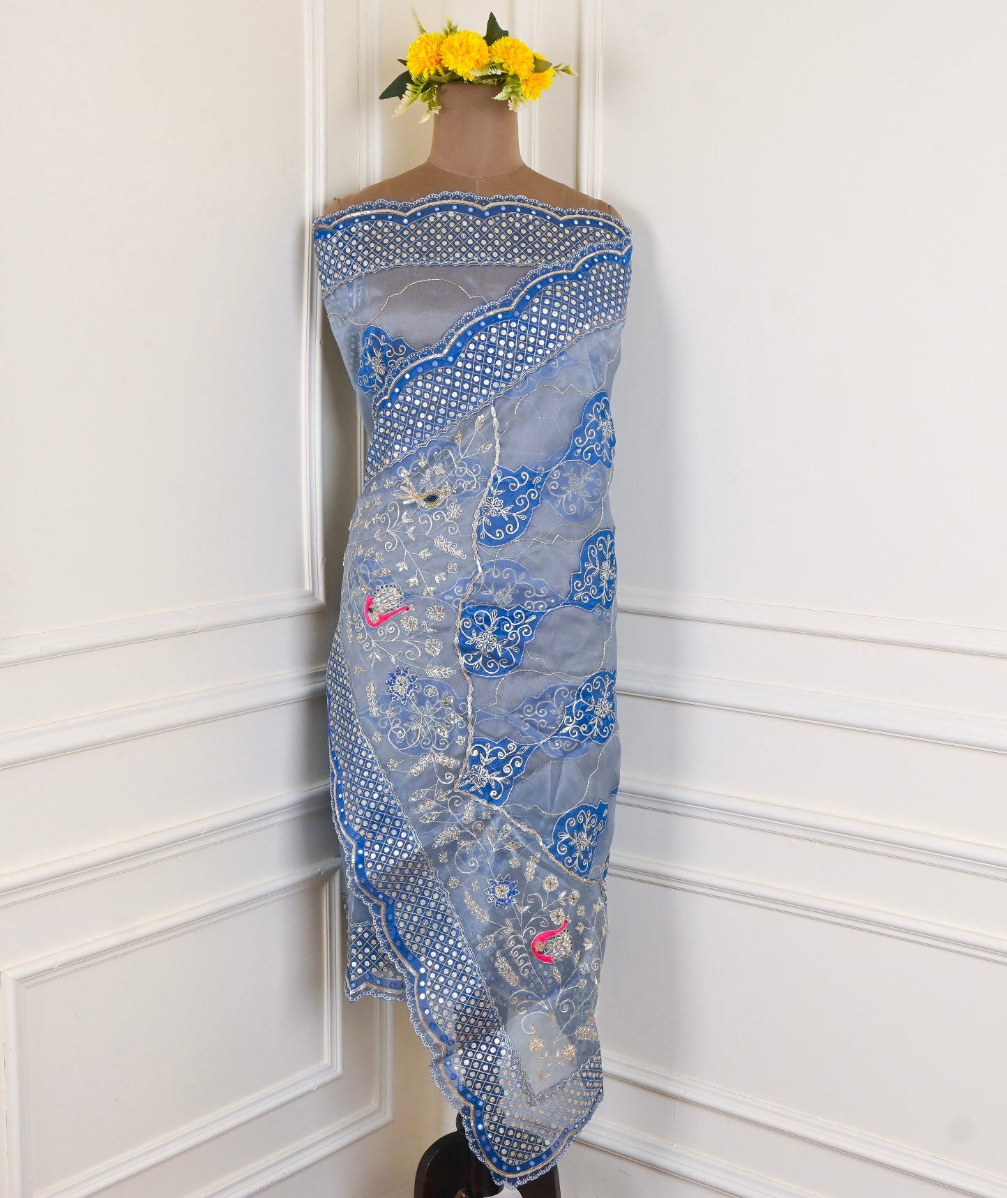 Glass Shimmer Powder Blue Unstitched Suit