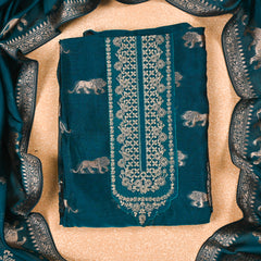 Banarasi Navy Blue Unstitched Suit