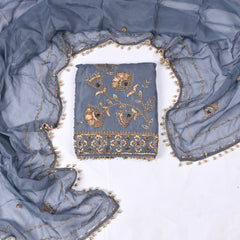 Organza Powder Blue Unstitched Suit