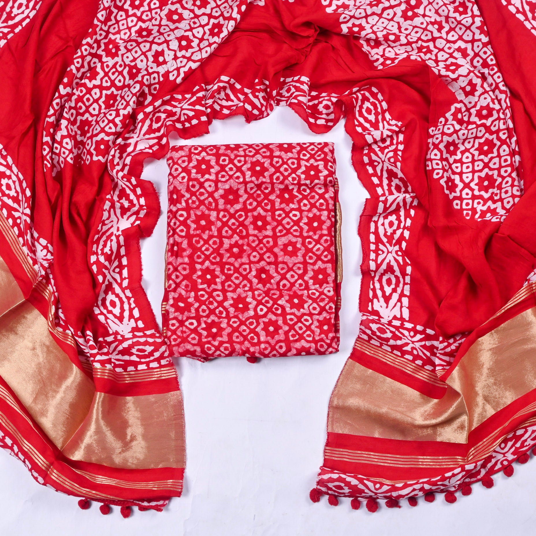 Cotton Red Unstitched Suit