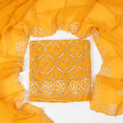 Organza Yellow Unstitched Suit