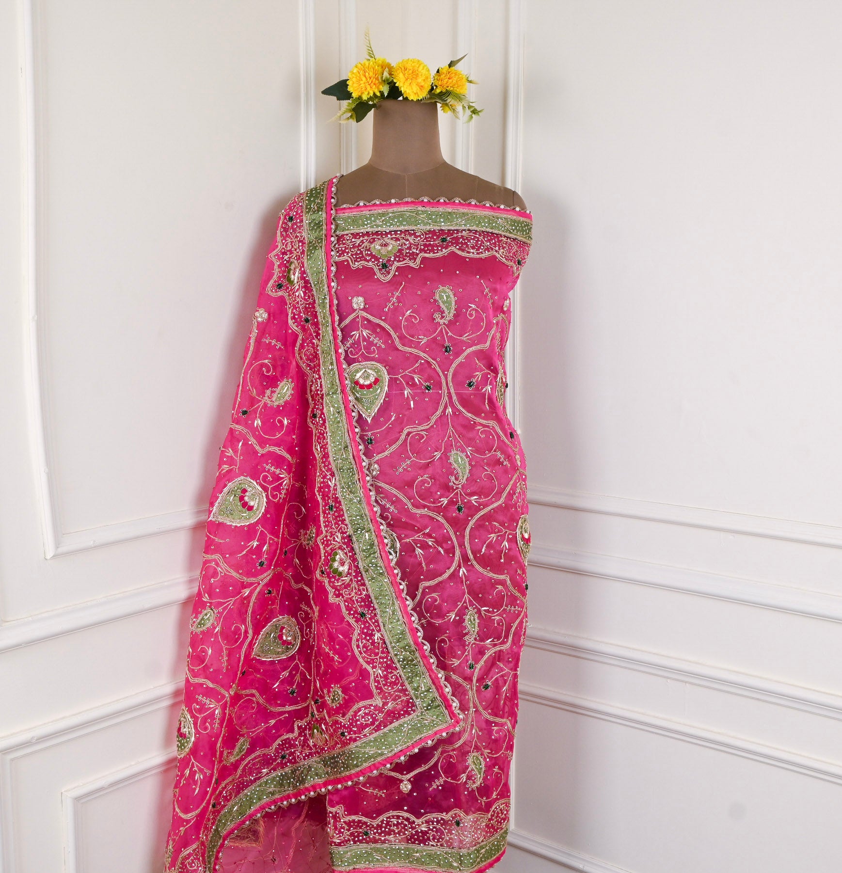 Glass Tissue Pink Unstitched Suit