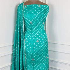 Muslin Teal Blue Unstitched Suit