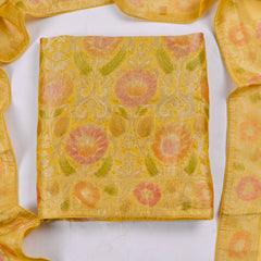 Banarasi Yellow Unstitched Suit