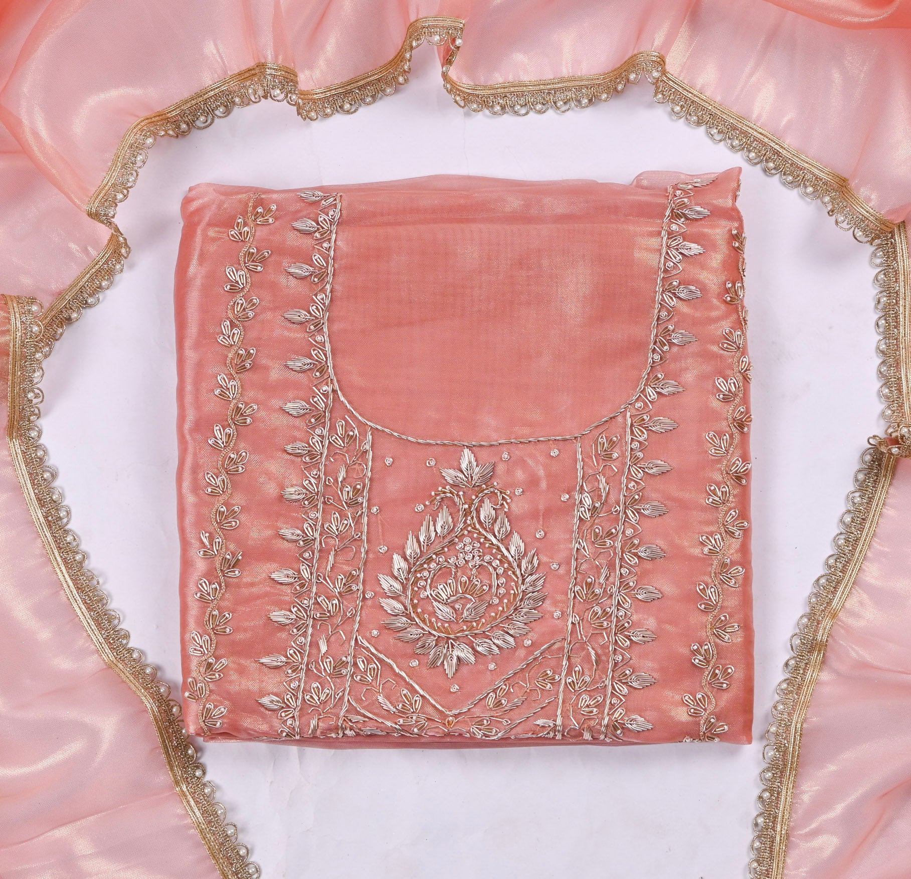 Sasha Silk Peach Unstitched Suit