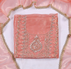 Sasha Silk Peach Unstitched Suit