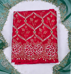 Glass Organza Red Unstitched Suit