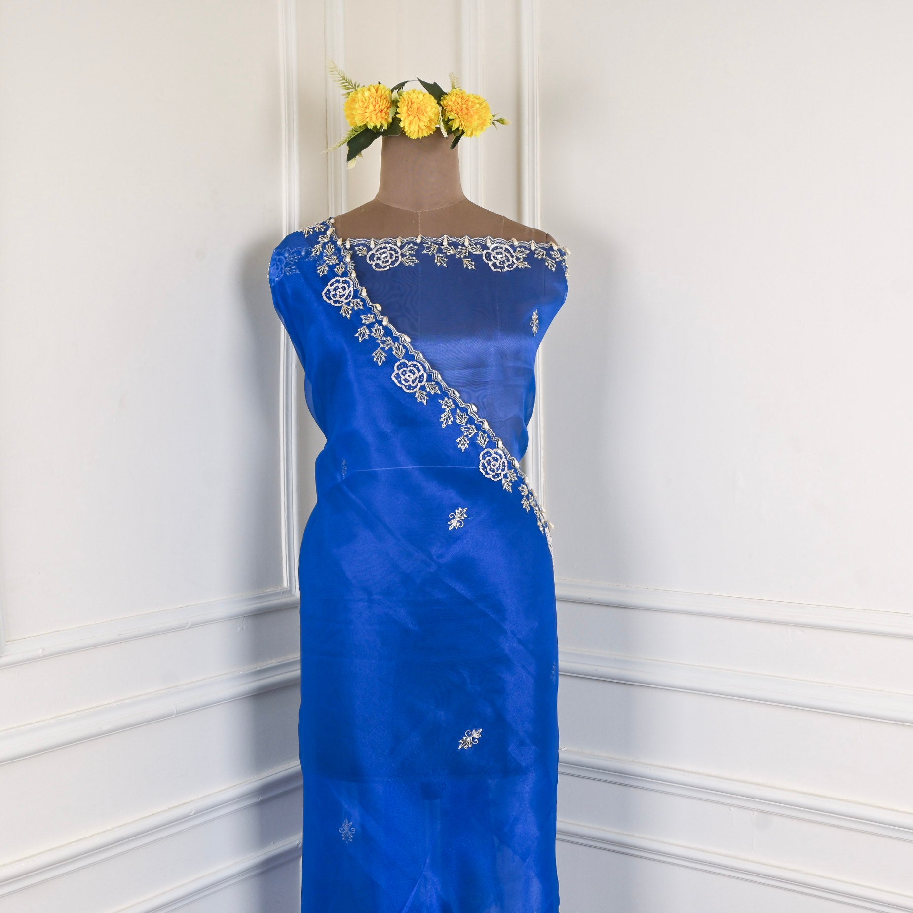 Glass Organza Aqua Blue Unstitched Suit