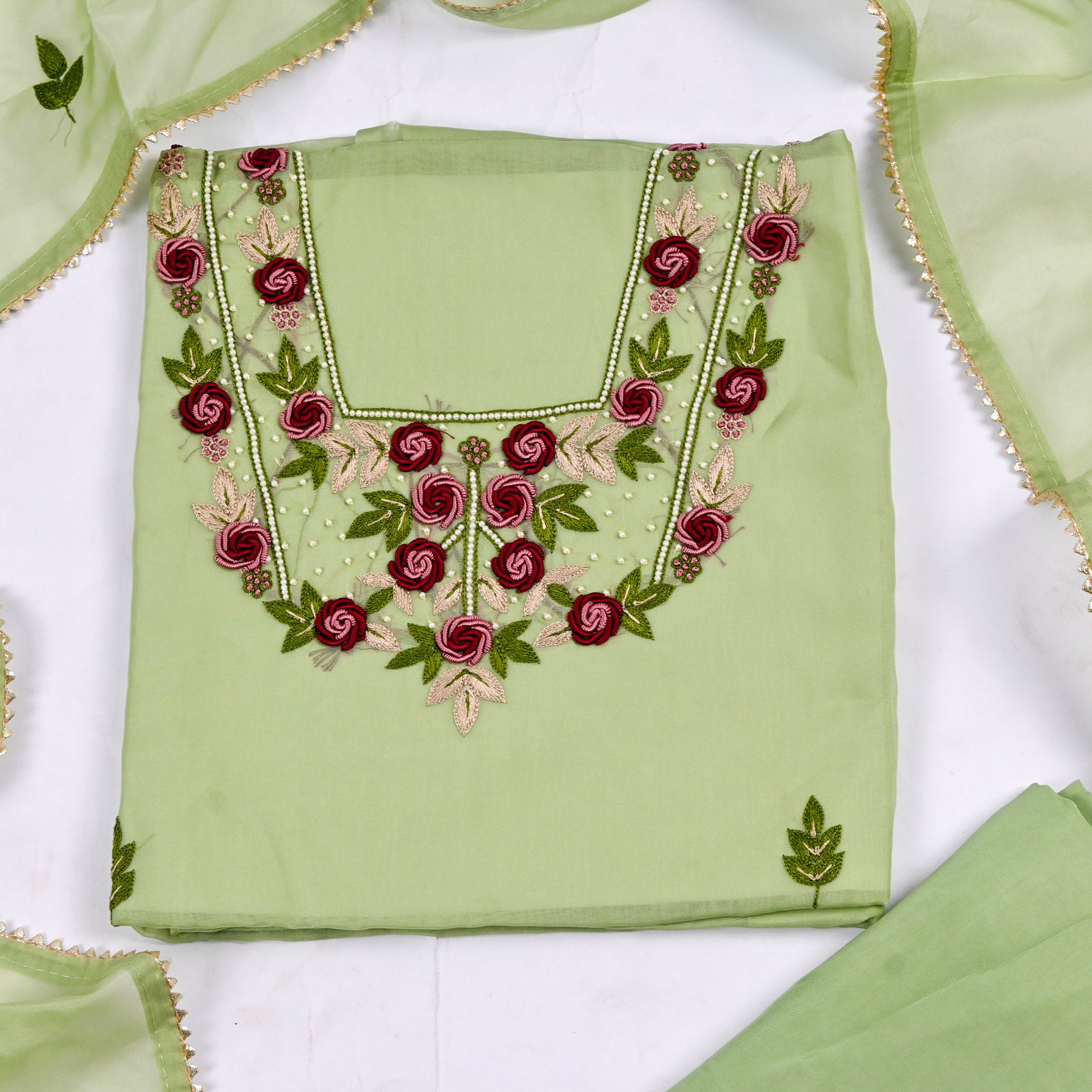 Organza Parrot Unstitched Suit