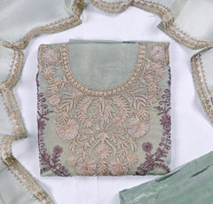 Crush Shimmer Pista Green Unstitched Suit