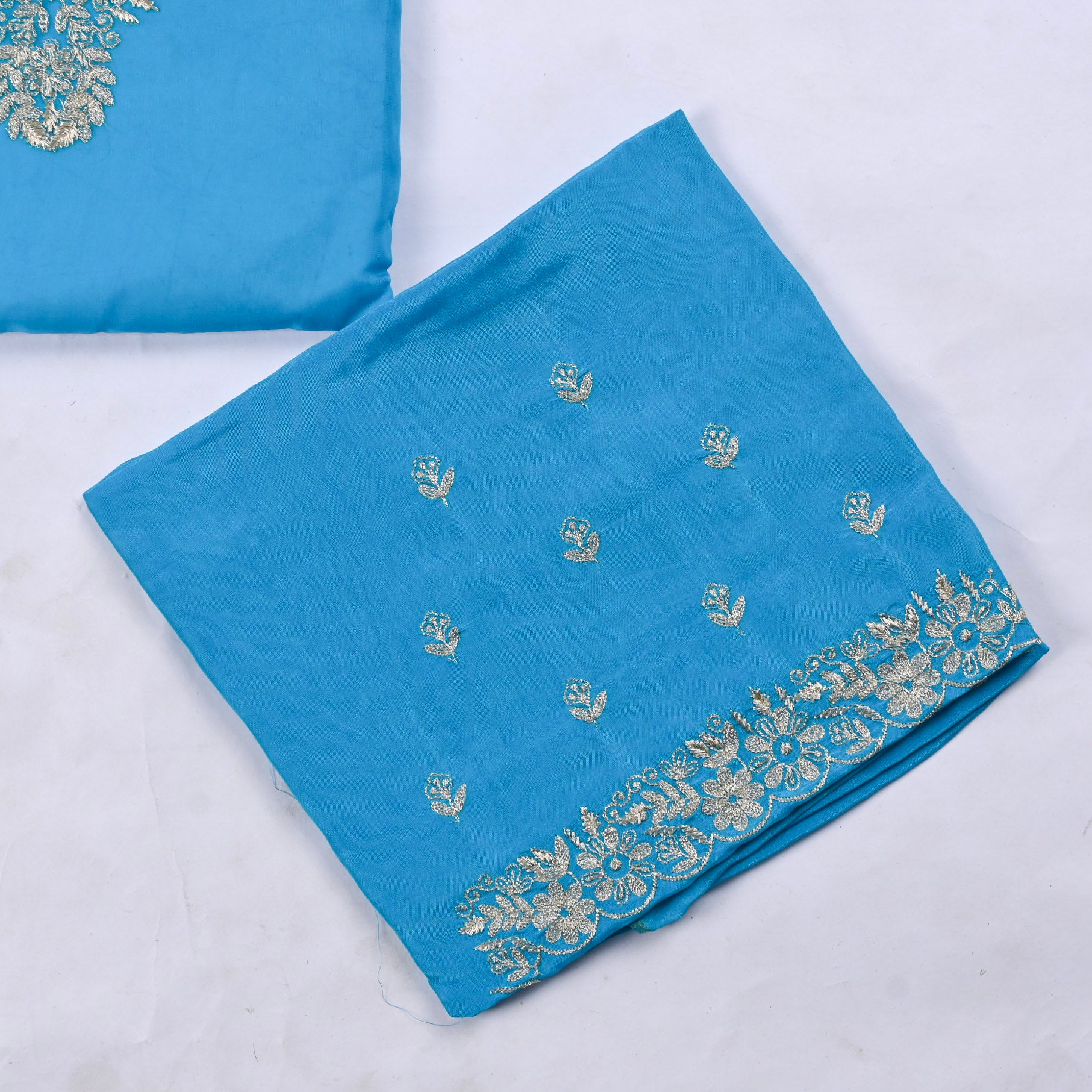 Organza Sky Blue Unstitched Suit