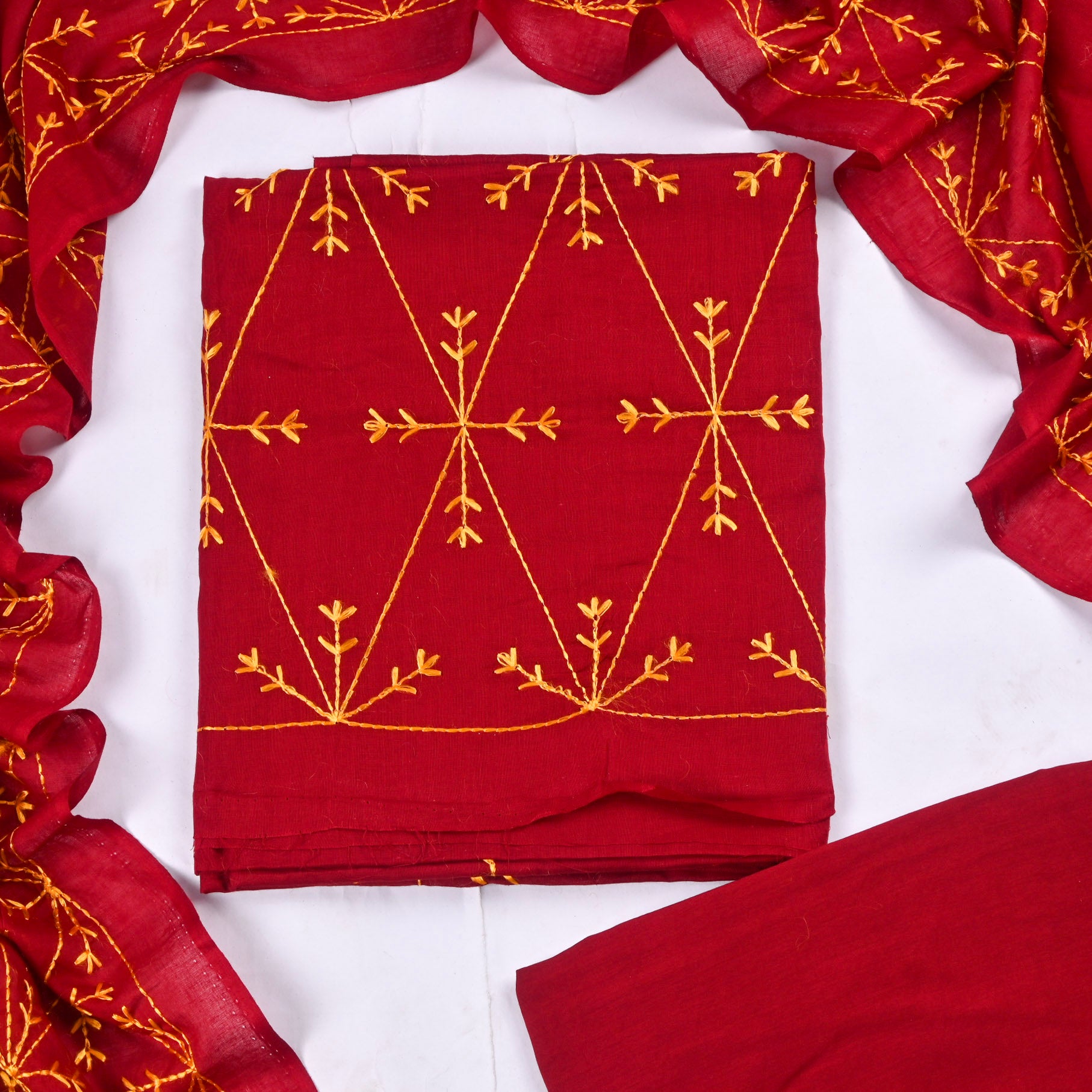 Mul Mul Maroon Phulkari Suit