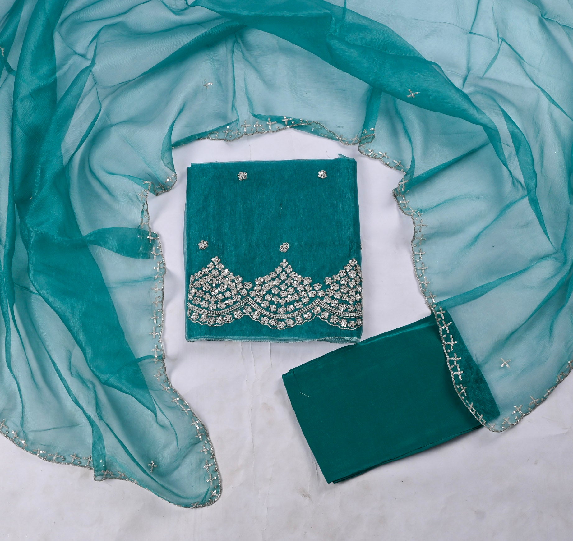 Crush Teal Blue Unstitched Suit