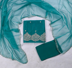 Crush Teal Blue Unstitched Suit