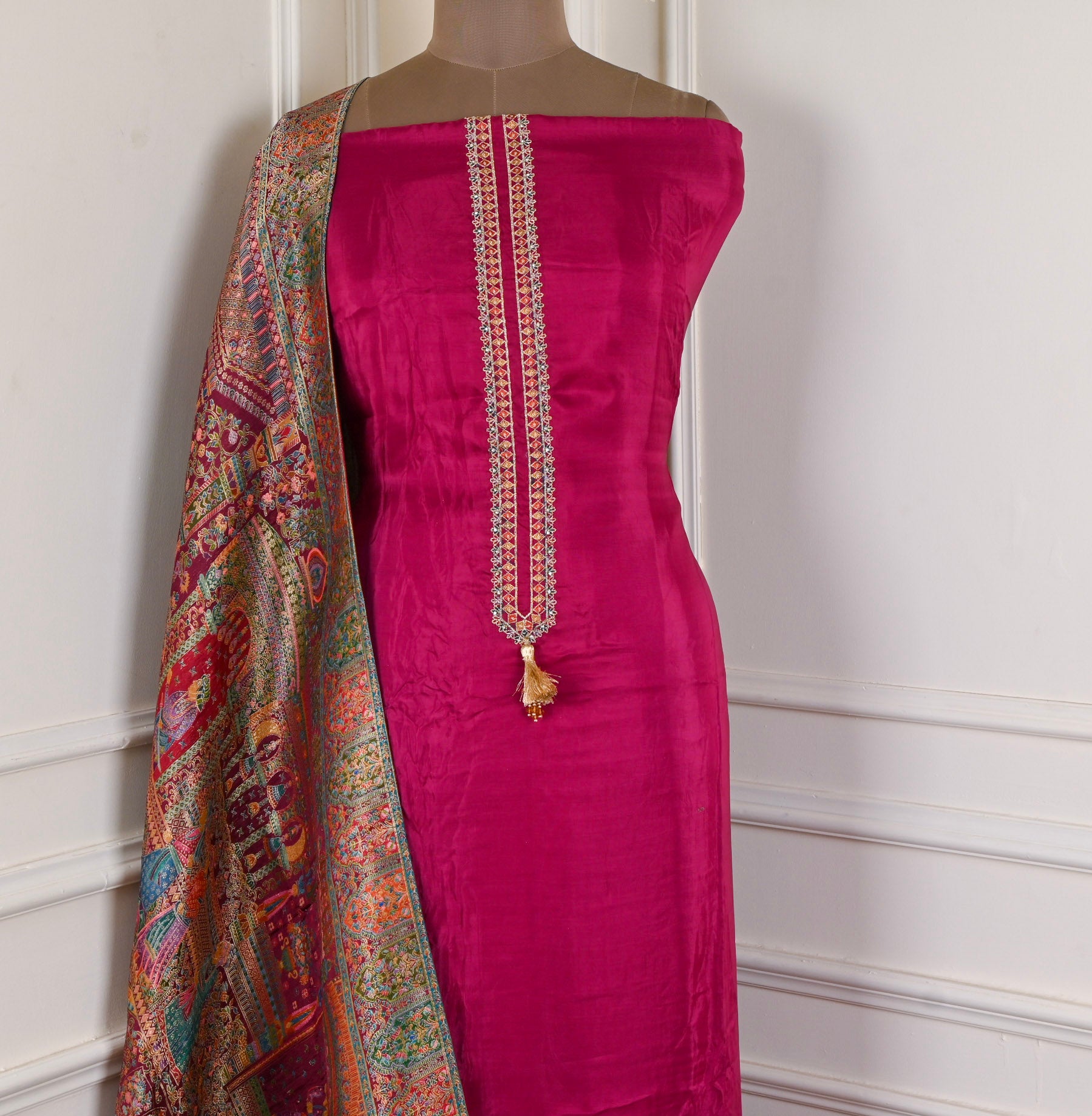Crepe Silk Wine Unstitched Suit