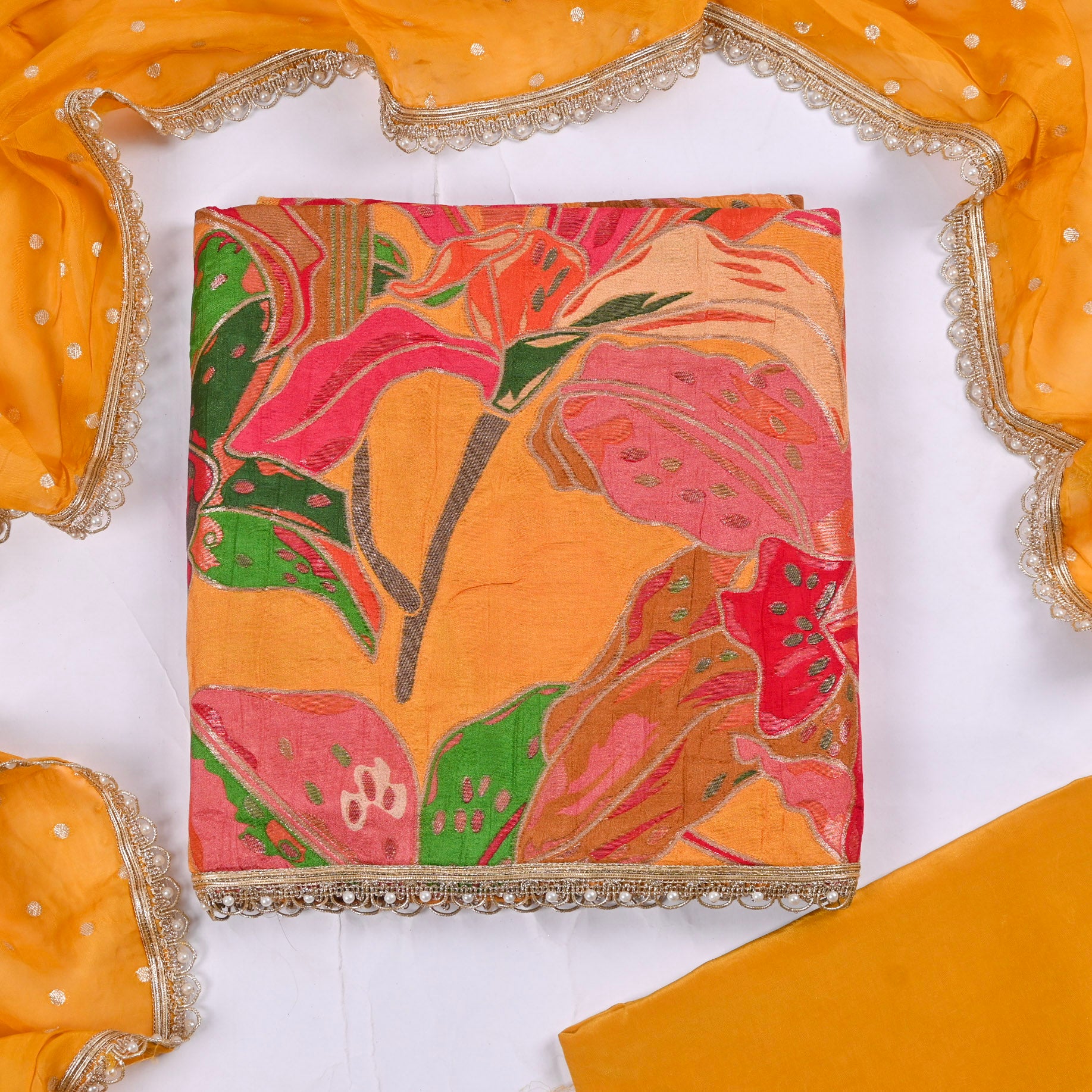 Banarasi Silk Yellow Mustard Unstitched Suit