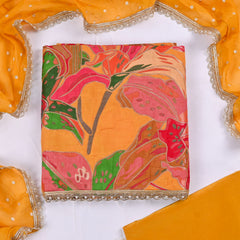 Banarasi Silk Yellow Mustard Unstitched Suit