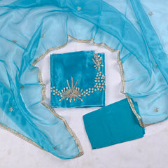 Firozi Glass Shimmer Unstitched Suit
