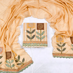 Mul Chanderi Cotton Yellow Unstitched Suit