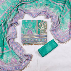Crush Shimmer Ferozi Unstitched Suit