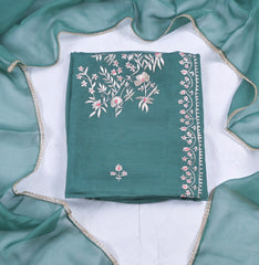 Organza Green Unstitched Suit