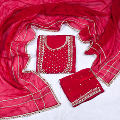 Organza Maroon Unstitched Suit