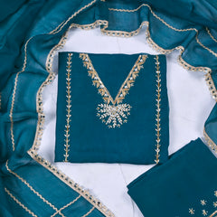 Organza Peacock Blue Unstitched Suit