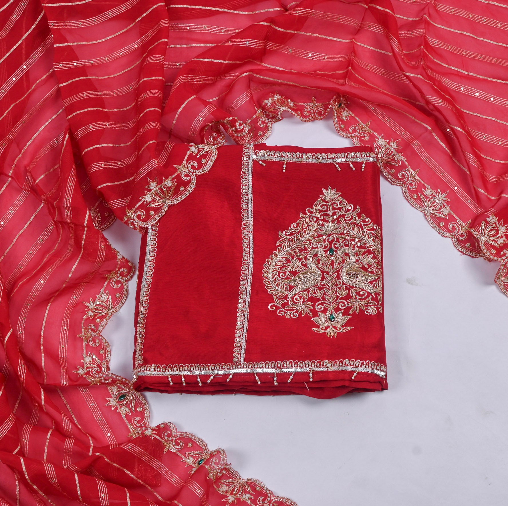 Khadi Red Unstitched Suit