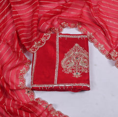 Khadi Red Unstitched Suit
