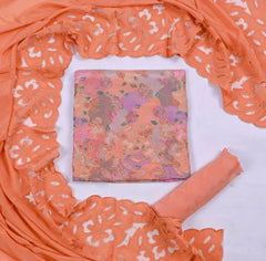 Banarasi Peach Unstitched Suit