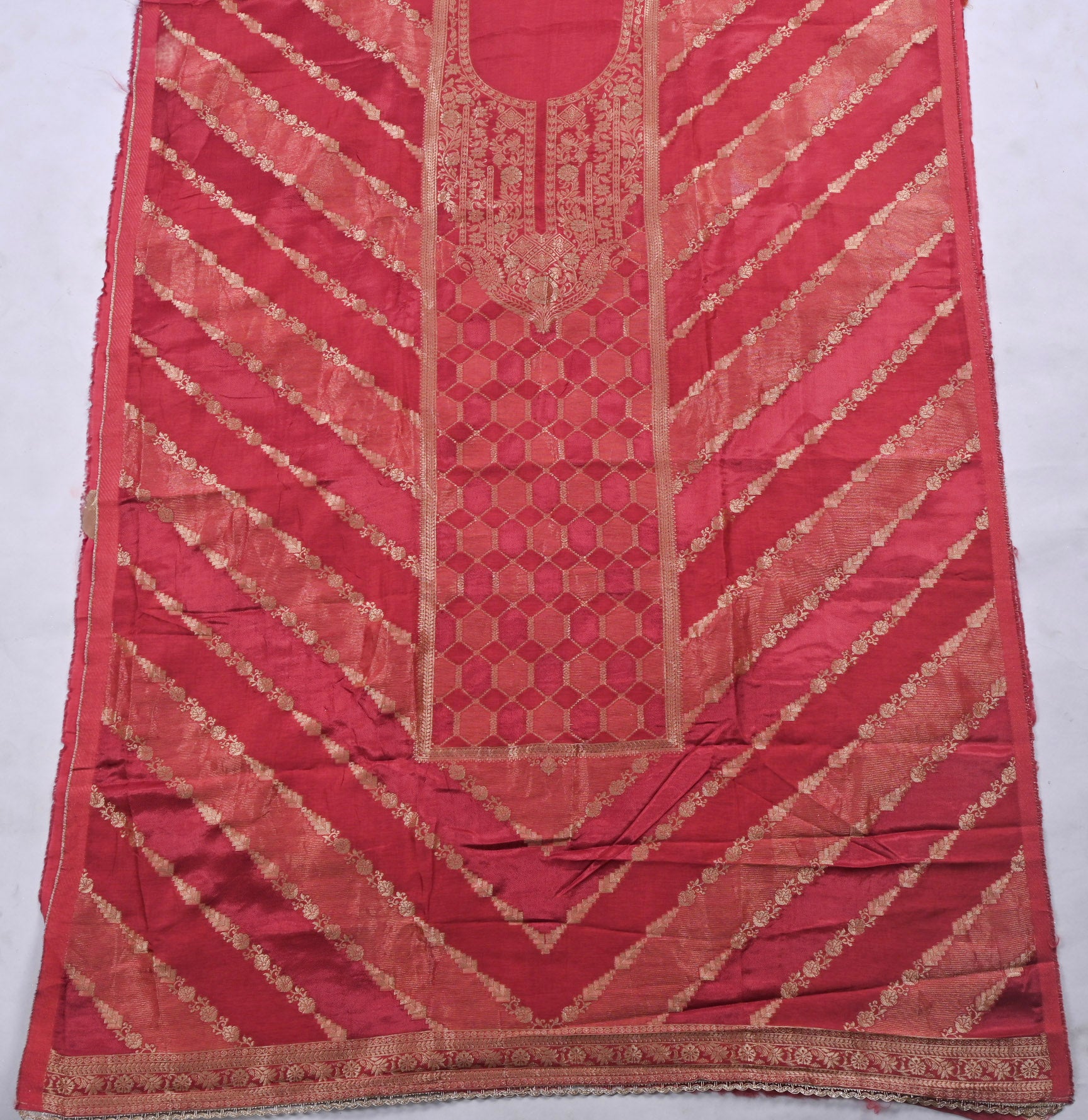 Banarasi Red Unstitched Suit