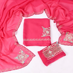 Twill Organza Pink Unstitched Suit