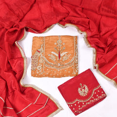 Silk Organza Orange Unstitched Suit