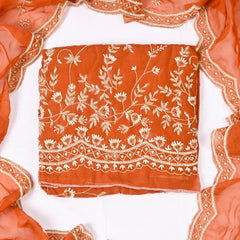 Organza Rust Unstitched Suit