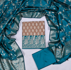 Banarasi Silk Beige Unstitched Suit