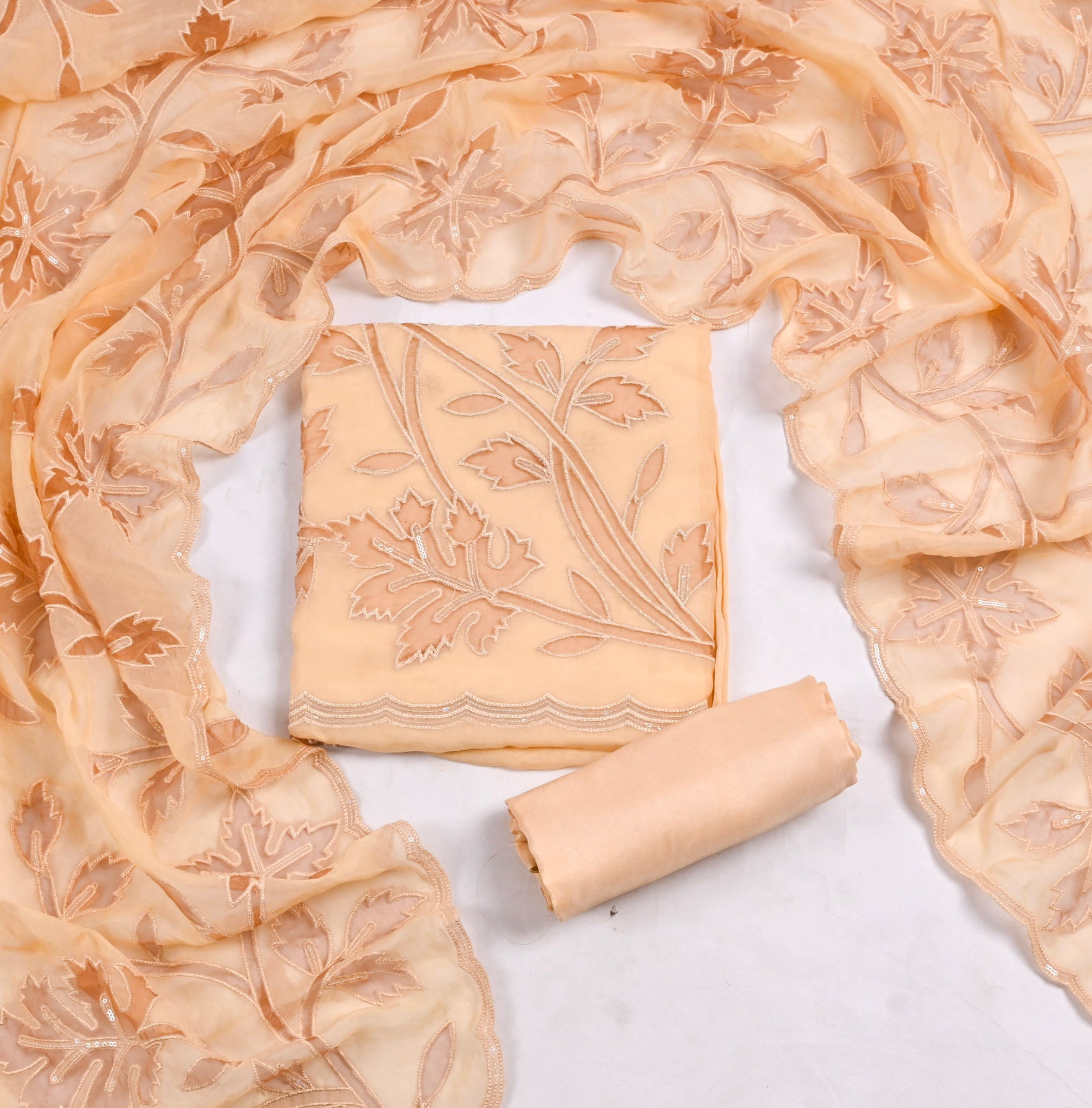 Organza Beige Unstitched Suit