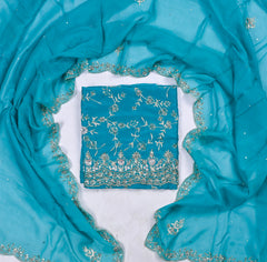 Crepe Sky Blue Unstitched Suit