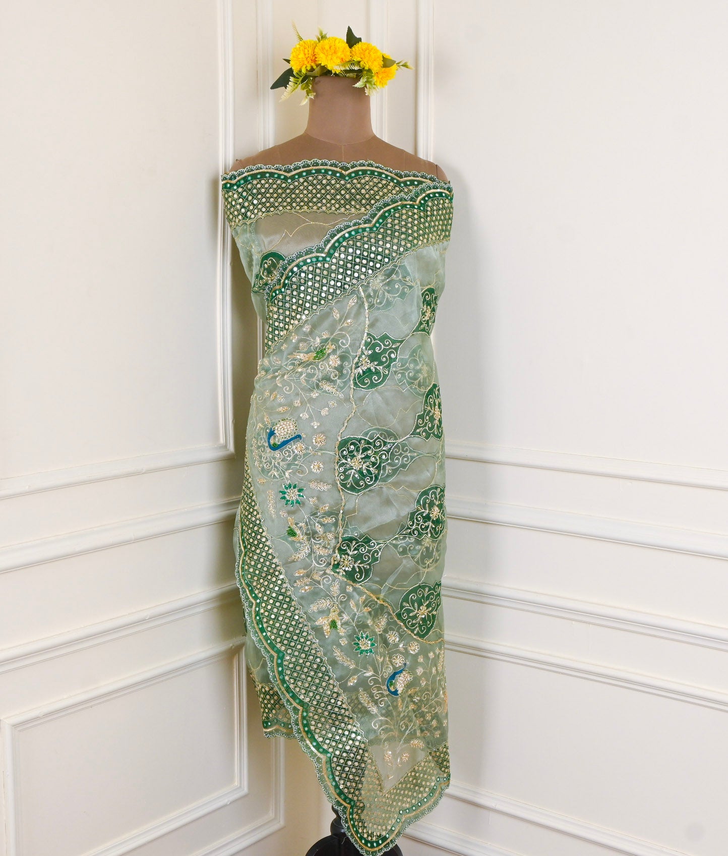 Glass Shimmer Mint Green Unstitched Suit