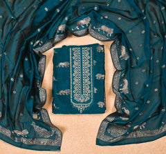 Banarasi Navy Blue Unstitched Suit
