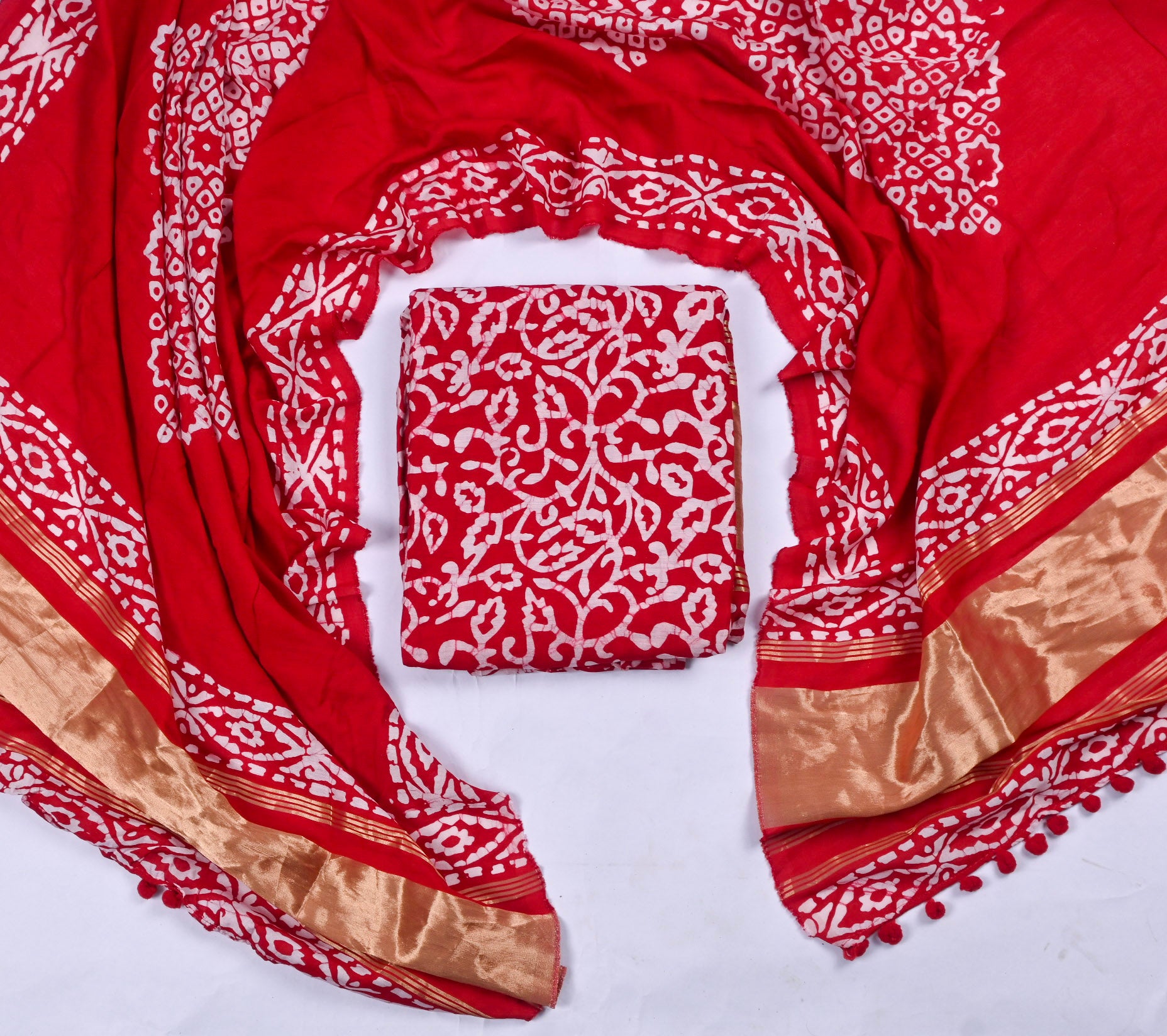 Cotton Red Unstitched Suit