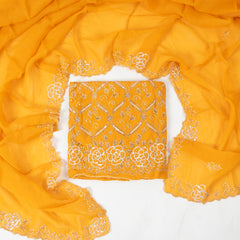 Organza Yellow Unstitched Suit